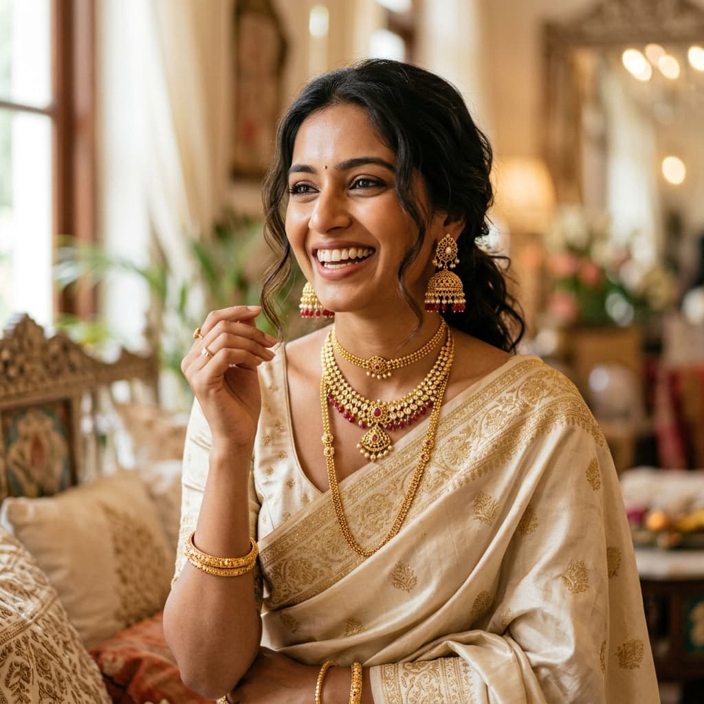 Happy customer wearing jewellery